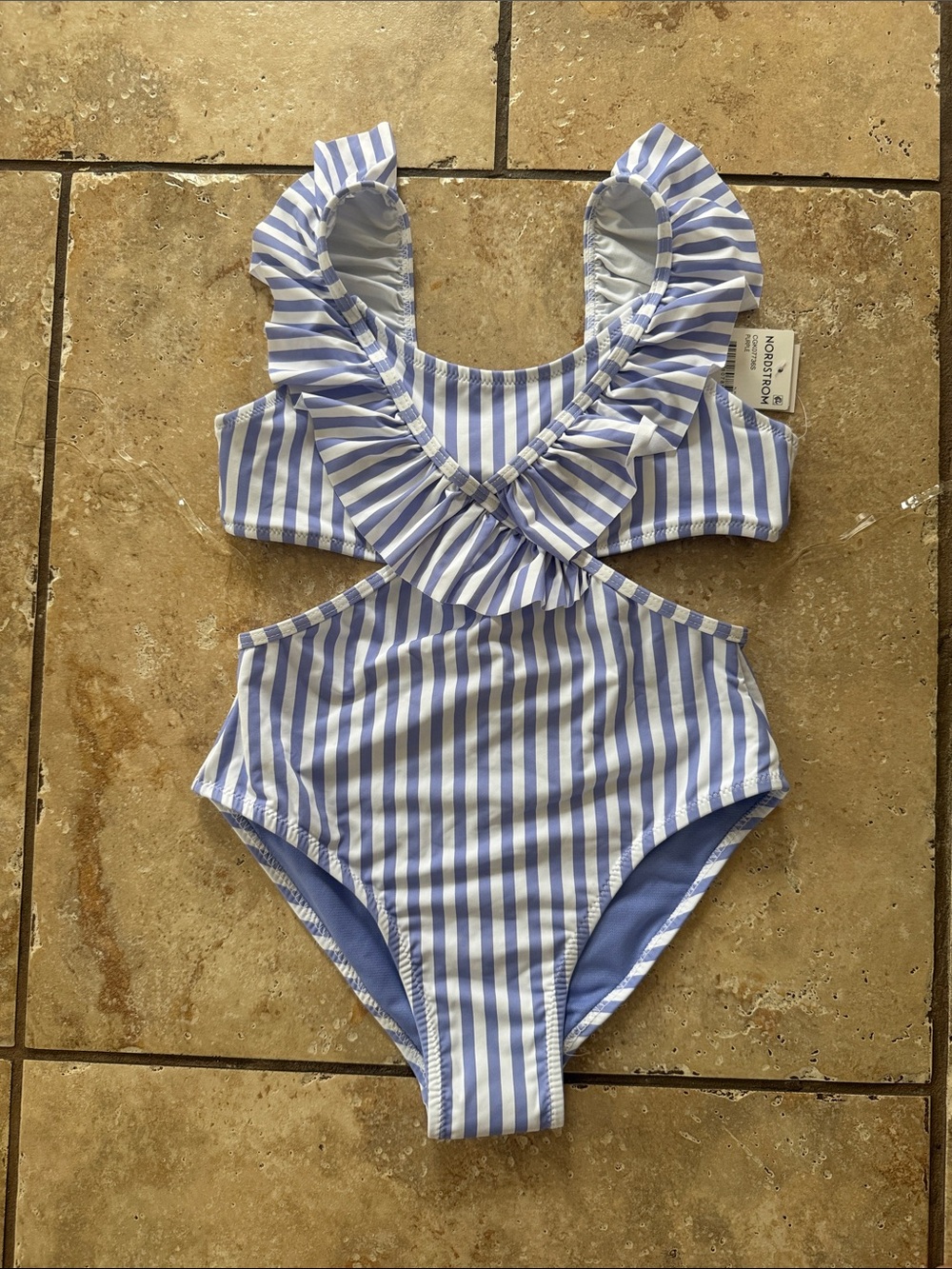 Habitual Blue & White Striped Ruffle Cross-Front One-Piece Swim